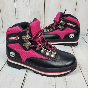 Girls’ Timberland Euro Hiker Boots – Black & Pink, Size 4.5 (Big Kids)